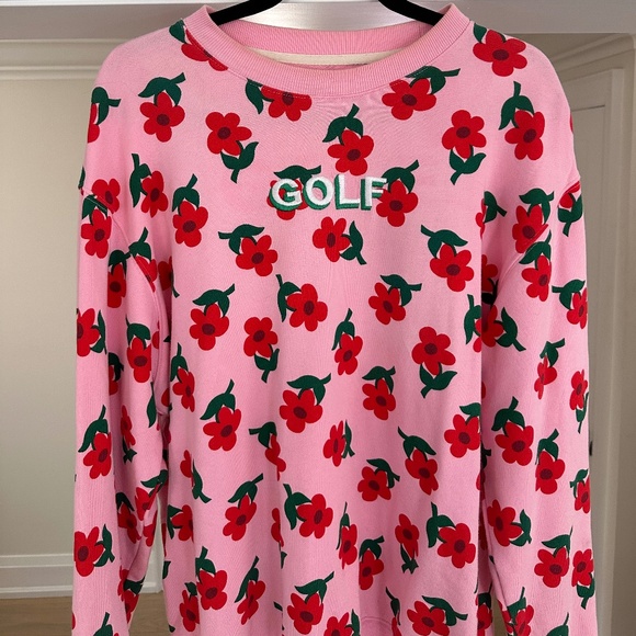 Men's GOLF WANG Find Some Time Pink and Red Flower Crewneck Sweatshirt - Size L - Picture 6 of 16